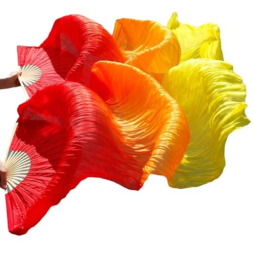 TYUrmiui Silk Fans, Lange Fächer aus Seide und Bambus, handgefertigt, for Damen, hochwertige Seide, Bauchtanz-Fächer von TYUrmiui