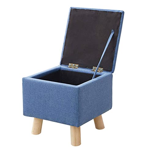 Aufbewahrungsbox mit großer Kapazität, Dicke, rutschfeste Fußstütze, Beine aus massivem Holz, Fußhocker-Sitz, geeignet für Flur, Schlafzimmer, Wohnzimmer, Blau, 33 x 33 x 33 cm (13 x 13 x 13 von TYXFHSMY