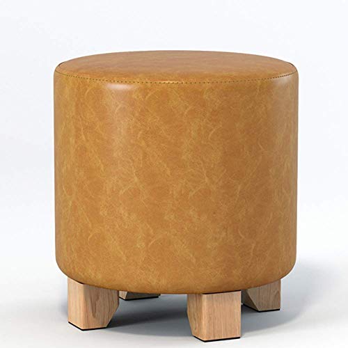 Holz Sitzhocker Fußstütze Ottoman Pouffe,rund Makeup Couchtisch Stuhl Pouf Fußhocker Mit Kunstleder-gelb 29x29x30cm(11x11x12inch) von TYXFHSMY