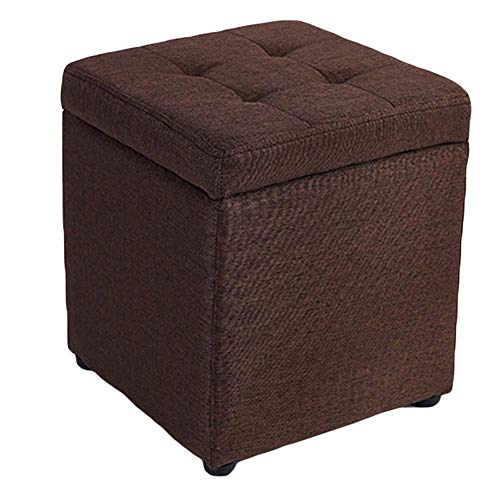 Leinen Gepolsterte Lagerung Ottoman Bank Fußstütze Hocker, Cube Organizer Box Fußhocker Holz Füße Puff Sitz-braun 30x30x35cm(12x12x14inch) von TYXFHSMY