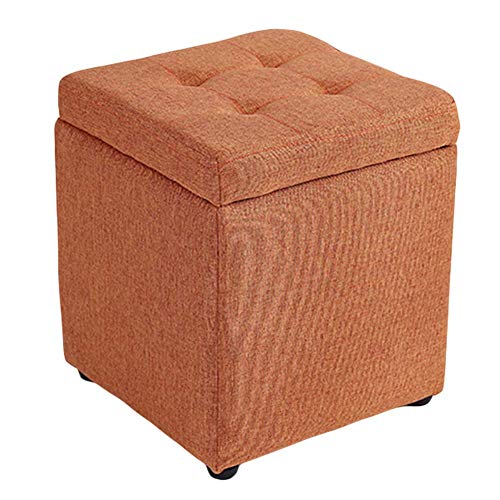 Leinen Gepolsterte Lagerung Ottoman Bank Fußstütze Hocker, Cube Organizer Box Fußhocker Holz Füße Puff Sitz-orange 30x30x35cm(12x12x14inch) von TYXFHSMY