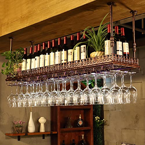 Weinregal, hängendes Weinglasregal, unter dem Regal hängende Weinglashalter, verstellbare Höhe und Breite, stabil und robust, für Bars, Restaurants, Küchen (Bronze, 120 cm x 35 cm)/Schwarz/ von TYXFHSMY