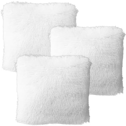 TYXHXTF 3 PCS Kissenbezüge Kissen Künstlich Pelz Plüsch Dekorative Sofakissen Dekokissen Kuschelkissen Plüschkissen Couchkissen Flauschig Kissenbezug für Sofa (43 x 43 cm, Weiß) von TYXHXTF
