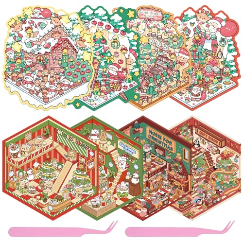 TYXHXTF 8 Sets 3D House Stickers, Miniatur Haus Sticker 3D, 3D Sticker Scene, Weihnachten Haus Aufkleber Machen Sie Ihren Eigenen, Relief Stress für Erwachsene und Kinder von TYXHXTF
