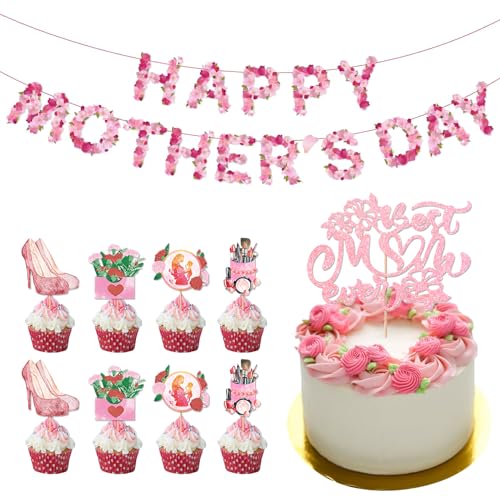 TYXHXTF Party Dekoration, Happy Mother's Day Banner Deko, Cupcake Topper, Happy Mothers Day Banner, Muttertag Dekorationen, für Muttertag Geburtstag Dekoration von TYXHXTF