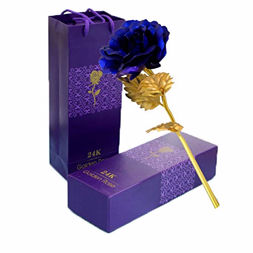 TYXSHIYE 24 Karat Vergoldete Rose Blau, 24K Goldene Rose Handgefertigt Konservierte Rose, Blattgold Rose mit Geschenkbox für Geburtstag Geschenk Freundin Muttertag Hochzeitstag Künstliche von TYXSHIYE