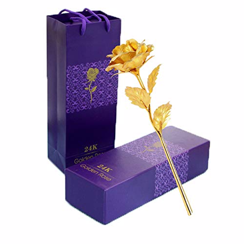 TYXSHIYE 24 Karat Vergoldete Rose Golden, 24K Goldene Rose Handgefertigt Konservierte Rose, Blattgold Rose mit Geschenkbox für Geburtstag Geschenk Freundin Muttertag Hochzeitstag Künstliche von TYXSHIYE