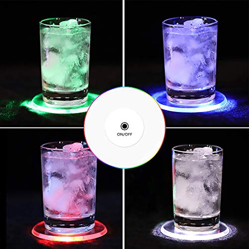 TYXSHIYE 6 Stück Bunt LED Untersetzer für Getränke, Ein/Aus LED Einweg Untersetzer, Wasserdichte Leuchtuntersetzer für Flaschen, Acryl Untersetzer Rund für Partys Hochzeiten Bar Weihnachten von TYXSHIYE