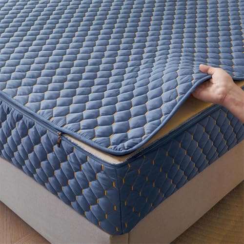 TYYUETY Matratzenbezug mit Reißverschluss, anpassbare Größe, einfarbig, warm und bequem, extra weicher Matratzenschoner-Blue- 90x200+15cm von TYYUETY