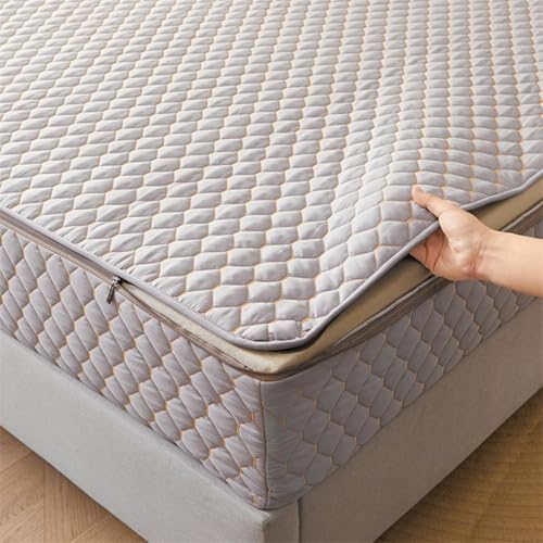 TYYUETY Matratzenbezug mit Reißverschluss, anpassbare Größe, einfarbig, warm und bequem, extra weicher Matratzenschoner-Gray- 120x200+21cm von TYYUETY
