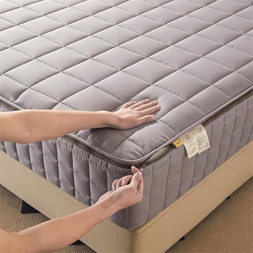 TYYUETY Matratzenbezug mit Reißverschluss, anpassbare Größe, einfarbig, warm und bequem, extra weicher Matratzenschoner-Gray- 160x200+15cm von TYYUETY