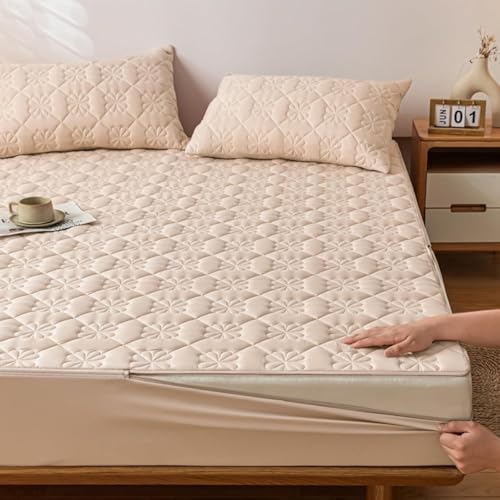TYYUETY Matratzenbezug zum Umwickeln mit abnehmbarem Reißverschluss, feuchtigkeitsabweisender Matratzenschoner für Federkernmatratzen-Beige- 140x190+18cm TYYUETY Matratzenbezug zum Umwickeln mit abnehmbarem Reißverschluss, feuchtigkeitsabweisender Matratzenschoner für Federkernmatratzen-Beige- 140x190+18cm von TYYUETY