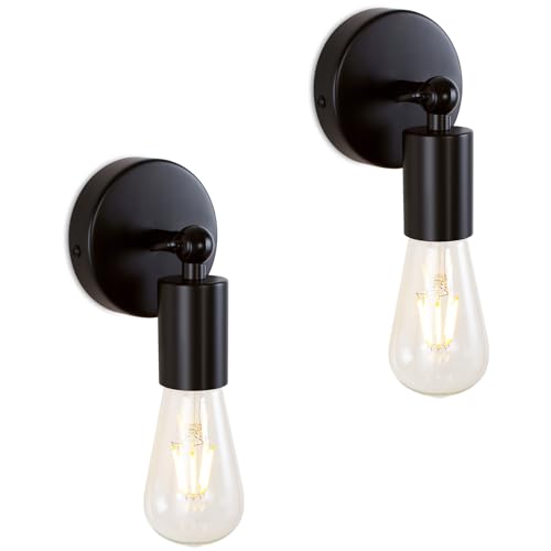 TYhogar 2 Stück Vintage Wandleuchte Schwenkbar, E27 Industrial Wandlampe, 180° Einstellbar Metall Innen Retro Wandleuchte für Wohnzimmer Treppe Flur Schlafzimmer, Schwarz (Ohne Glühbirne) von TYhogar