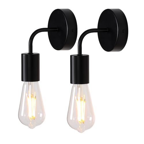 TYhogar 2er Wandleuchte Innen E27 Industrial Wandlampe Vintage Schwarz Wand Lampe Metall Retro Wandleuchte für Wohnzimmer Schlafzimmer Flur Treppenhaus (Ohne Glühbirne) von TYhogar