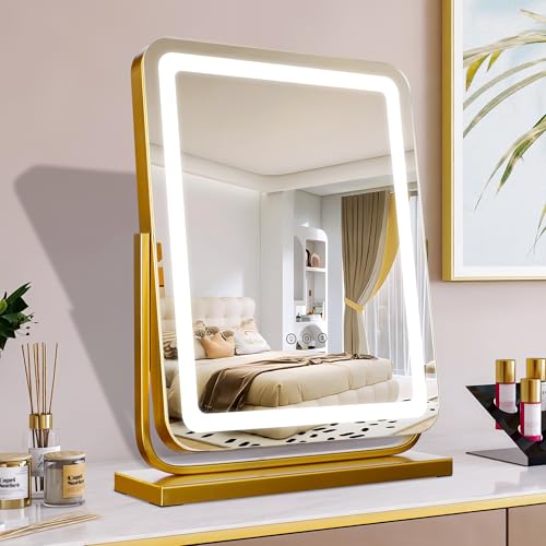 TYhogar Tischspiegel Hollywood Spiegel mit Beleuchtung 3 Farbmodis Touch Steuerung Makeup Spiegel Quadrat Tischspiegel 40×47cm 360 Schminktisch Spiegel LED Kosmetikspiegel Makeup Mirror with Light von TYhogar