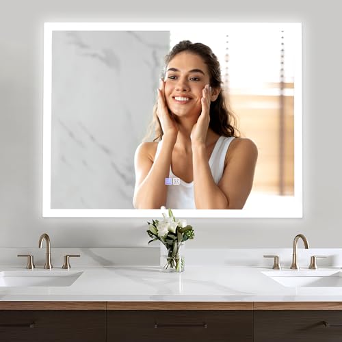 TYhogar 81 × 61CM LED Badezimmerspiegel mit Beleuchtung, Wandspiegel Badezimmerspiegel Wasserdicht Badspiegel mit Beleuchtung mit Touch Schalter, für Badezimmer Wohnzimmer Dekorative von TYhogar
