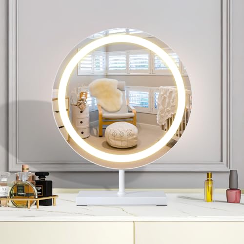TYhogar Hollywood Tischspiegel mit Beleuchtung, 3 Farbmodis Touch Steuerung Tischspiegel, 40cm Runder LED Kosmetikspiegel, Makeup Schminktisch Spiegel Modern von TYhogar