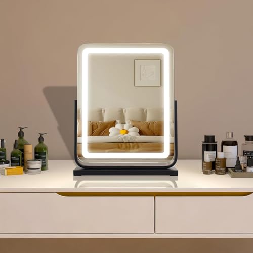 TYhogar Hollywood Tischspiegel Mit Beleuchtung - 3 Farbmodi Touch Steuerung, Quadrat 40×47cm LED Makeup Kosmetikspiegel, 360° Drehbar LED Spiegel Schminktisch von TYhogar