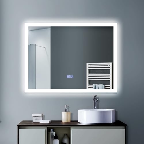 TYhogar LED 61 × 41cm Badezimmerspiegel mit Beleuchtung, Wandspiegel Badezimmer Spiegel IP44 Wasserdicht Badspiegel mit Beleuchtung mit Touch Schalter, für Badezimmer Wohnzimmer Dekorative von TYhogar