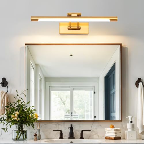 TYhogar LED Spiegelleuchte Badezimmer 40cm 8W, 3000K Wandleuchte Spiegellampe LED-Bilderleuchte mit Schwenkbarem Lampenkopf spiegelbeleuchtung Messing von TYhogar