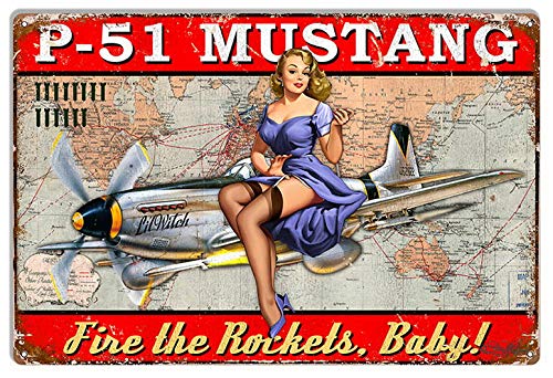 TYmall Türschild P-51 Mustang Flugzeug Pin Up Girl Baby Schild von Steve McDonald Retro Metall Blechschild 20,3 x 30,5 cm von TYmall