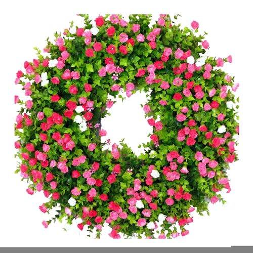 45cm Türkranz, Frühling Sommer Wildblume Kranz Dekorative Girlande für Haustür, Große künstliche Eukalyptus Kränze mit Blumen für Bauernhaus Tür Wand Wohnzimmer Flur Hochzeit Dekoration (Rosa) von TZCIN