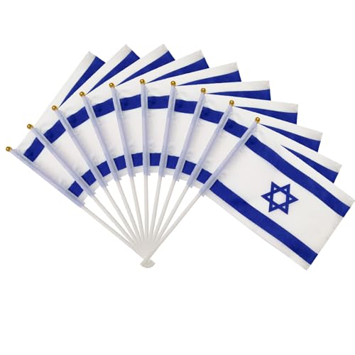 Klein Israel Flagge, 100 Stück Israel Mini Handgehaltene Flaggen mit 30cm weißem Pole, 21 x 14 cm Israel Mini-Flagge Miniatur-Fähnchen – lichtbeständig und lebendige Farben Klein Israel Flagge, 100 Stück Israel Mini Handgehaltene Flaggen mit 30cm weißem Pole, 21 x 14 cm Israel Mini-Flagge Miniatur-Fähnchen – lichtbeständig und lebendige Farben von TZCIN