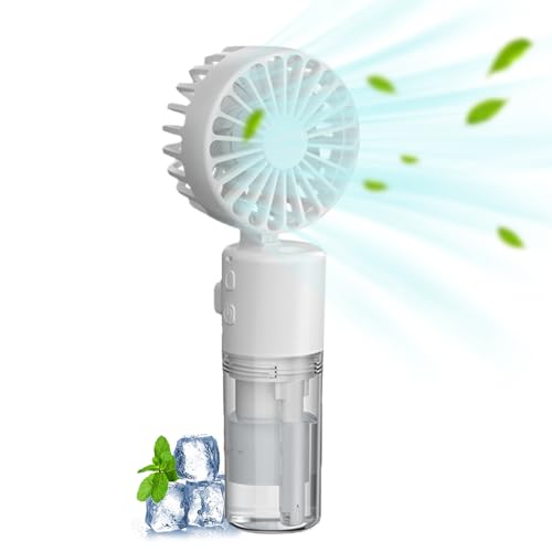 Tragbarer Handheld Nebelventilator, Drehbarer wiederaufladbarer Nebel-Luftbefeuchter, Klappbares Turbolüfter 20 ml-Wassertank, Mini Handheld Wassernebel Sprühventilator Für Reisen Büro Draußen (Weiß) von TZCIN