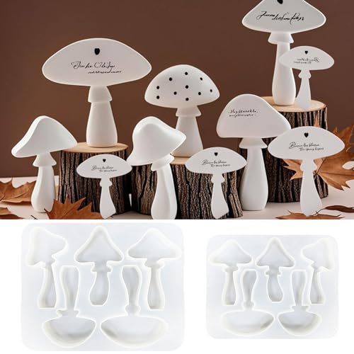 TZEKING 10 Stück Silikonform Pilze,Silikonformen Gießformen Pilz,Gipsformen Zum Gießen,Silikonform Pilze 3D,Silikon Kerzenform Kit Epoxidharz-Formen,für Bastelarbeiten,Gips,Tischplatte Ornament von TZEKING
