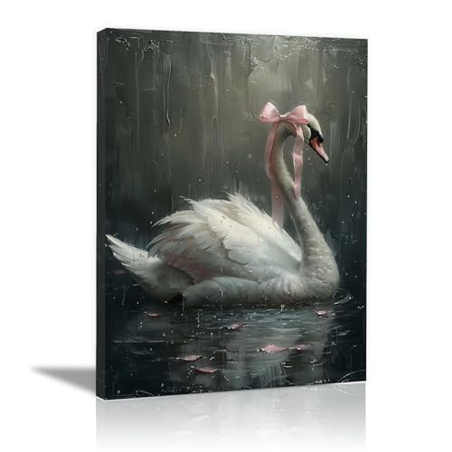 TZKRWRH Abstraktes Leinwand Bilder Kunstdrucke, Rosa Schwan dekorativ Wandbild Wohnzimmer Deko Kunst Modern Poster Kinderzimmer Deko Mädchen - 30x45cm Gerahmt von TZKRWRH