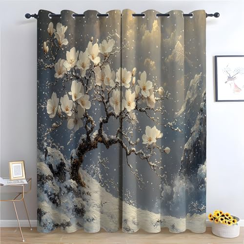 TZKRWRH Blume Vorhänge mit Ösen Baum des Lebens Baum Blickdichte Gardinen Blackout Curtain Thermo Vorhang Kinder Mädchen Schlafzimmer Wohnzimmer-H300 x B140 cm (2er Pack) von TZKRWRH