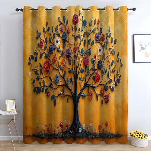 TZKRWRH Blume Vorhänge mit Ösen Bunter Obstbaum Blickdichte Gardinen Blackout Curtain Thermo Vorhang Kinder Mädchen Schlafzimmer Wohnzimmer-H215 x B100 cm (2er Pack) von TZKRWRH