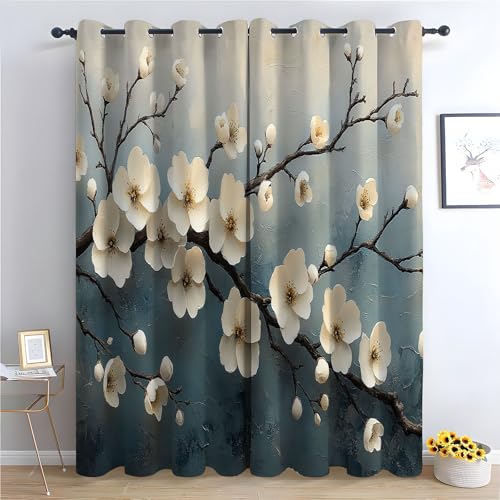 TZKRWRH Blume Vorhänge mit Ösen Frühlingsblumen Blickdichte Gardinen Blackout Curtain Thermo Vorhang Kinder Mädchen Schlafzimmer Wohnzimmer-H140 x B110 cm (2er Pack) von TZKRWRH