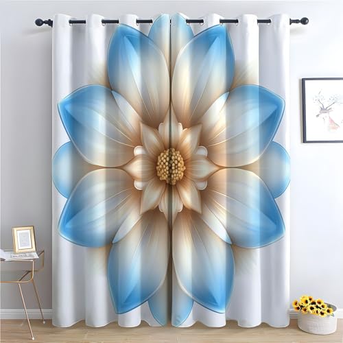 TZKRWRH Blume Vorhänge mit Ösen Geometrische Blumen Blickdichte Gardinen Blackout Curtain Thermo Vorhang Kinder Mädchen Schlafzimmer Wohnzimmer-H220 x B132 cm (2er Pack) von TZKRWRH