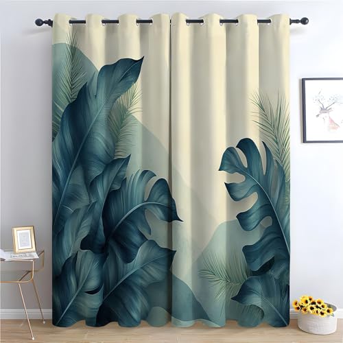 TZKRWRH Blume Vorhänge mit Ösen Pflanzen-Muster Blickdichte Gardinen Blackout Curtain Thermo Vorhang Kinder Mädchen Schlafzimmer Wohnzimmer-H160 x B70 cm (2er Pack) von TZKRWRH