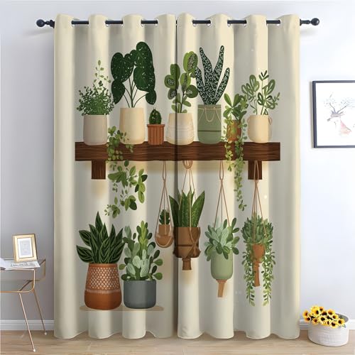 TZKRWRH Blume Vorhänge mit Ösen Regal für Topfpflanzen Blickdichte Gardinen Blackout Curtain Thermo Vorhang Kinder Mädchen Schlafzimmer Wohnzimmer-H160 x B100 cm (2er Pack) von TZKRWRH