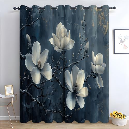 TZKRWRH Blume Vorhänge mit Ösen Retro Blumenzweige Blickdichte Gardinen Blackout Curtain Thermo Vorhang Kinder Mädchen Schlafzimmer Wohnzimmer-H230 x B130 cm (2er Pack) von TZKRWRH
