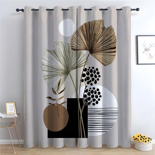 TZKRWRH Böhmische Blumen-Küchenvorhänge Geometrische Kunst des Blattes Boho-Blumenmuster, Bauernhaus, ästhetische Blumenvorhänge für Badezimmer, Schlafzimmer-H160 x B70 cm (2er Pack) von TZKRWRH