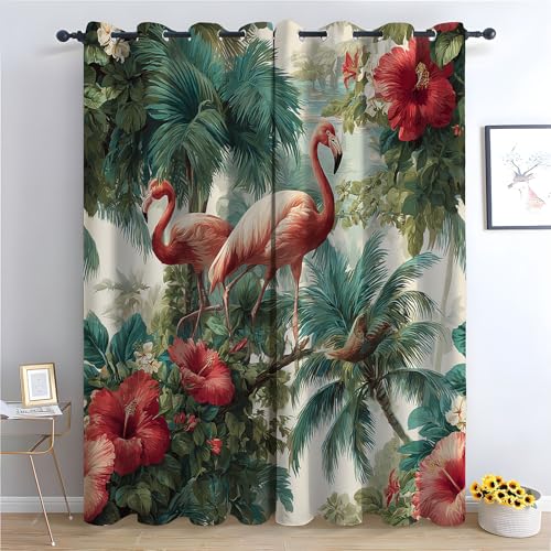 TZKRWRH Böhmische Blumen-Küchenvorhänge Tropische Blumen Boho-Blumenmuster, Bauernhaus, ästhetische Blumenvorhänge für Badezimmer, Schlafzimmer-H215 x B100 cm (2er Pack) von TZKRWRH