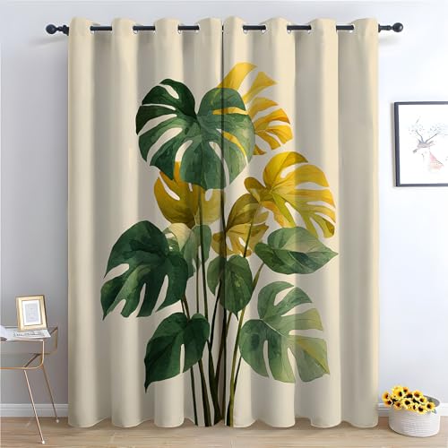 TZKRWRH Böhmische Blumen-Küchenvorhänge Tropischer Blattstrauß Boho-Blumenmuster, Bauernhaus, ästhetische Blumenvorhänge für Badezimmer, Schlafzimmer-H230 x B160 cm (2er Pack) von TZKRWRH