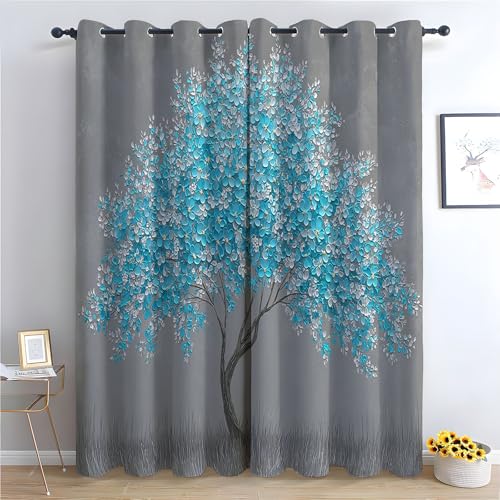TZKRWRH Gardinen Vorhang kurz Gardine Blumen Baum des Lebens Zusammenfassung Vorhänge Muster mit Ösen in Schlaufenschal für Wohnzimmer Schlafzimmer Kinderzimmer-H300 x B140 cm (2er Pack) von TZKRWRH