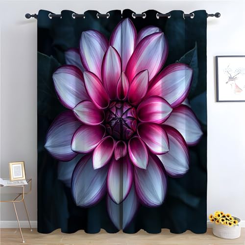 TZKRWRH Gardinen Vorhang kurz Gardine Blumen Blüten und Blätter Vorhänge Muster mit Ösen in Schlaufenschal für Wohnzimmer Schlafzimmer Kinderzimmer-H140 x B110 cm (2er Pack) von TZKRWRH