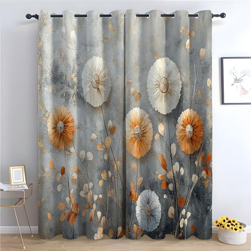 TZKRWRH Gardinen Vorhang kurz Gardine Blumen Blumenmuster Vorhänge Muster mit Ösen in Schlaufenschal für Wohnzimmer Schlafzimmer Kinderzimmer-H140 x B110 cm (2er Pack) von TZKRWRH