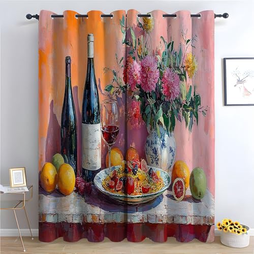 TZKRWRH Gardinen Vorhang kurz Gardine Blumen Bunte Blumen Vorhänge Muster mit Ösen in Schlaufenschal für Wohnzimmer Schlafzimmer Kinderzimmer-H215 x B100 cm (2er Pack) von TZKRWRH