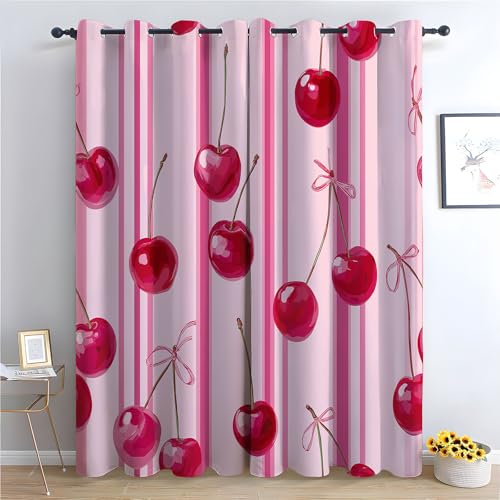 TZKRWRH Gardinen Vorhang kurz Gardine Blumen Fruchtmuster Vorhänge Muster mit Ösen in Schlaufenschal für Wohnzimmer Schlafzimmer Kinderzimmer-H270 x B130 cm (2er Pack) von TZKRWRH