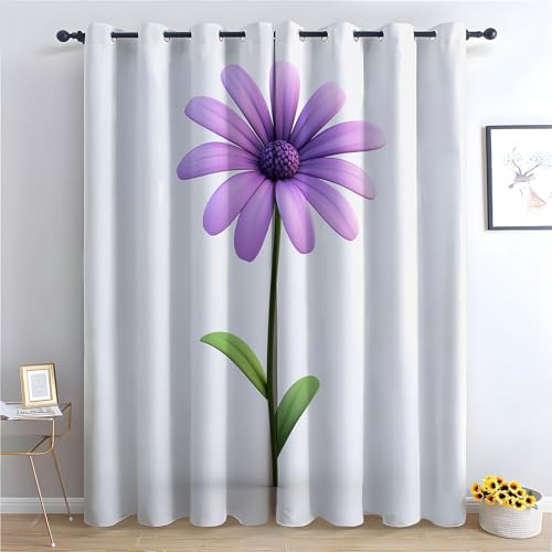TZKRWRH Gardinen Vorhang kurz Gardine Blumen Lila 3D-Blume Vorhänge Muster mit Ösen in Schlaufenschal für Wohnzimmer Schlafzimmer Kinderzimmer-H160 x B70 cm (2er Pack) von TZKRWRH