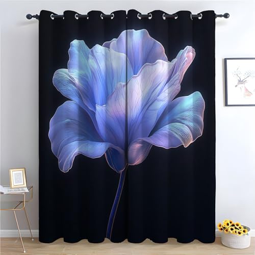 TZKRWRH Gardinen Vorhang kurz Gardine Blumen Minimalistische Blumenkunst Vorhänge Muster mit Ösen in Schlaufenschal für Wohnzimmer Schlafzimmer Kinderzimmer-H220 x B132 cm (2er Pack) von TZKRWRH