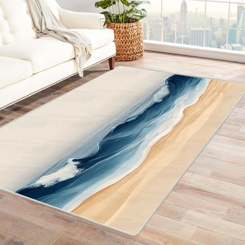 TZKRWRH Home Moderner Kuscheliger Wohnzimmer Abstrakte Kunst des Ozeans Anti Rutsch Unterseite Waschbar Soft für Schlafzimmer Küche Flur Esszimmer(grau 41)-60x90cm von TZKRWRH