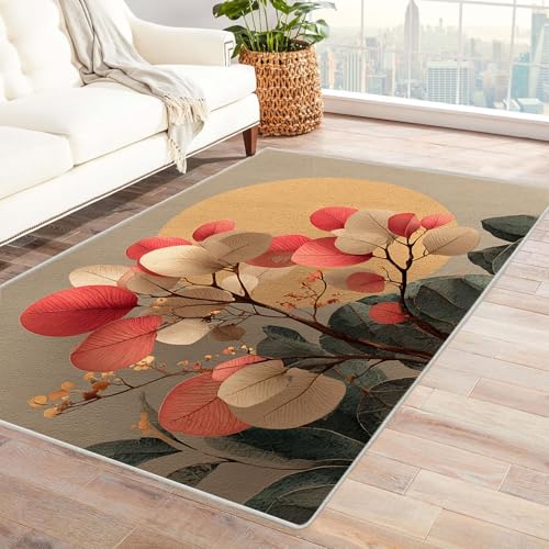 TZKRWRH Home Moderner Kuscheliger Wohnzimmer Buntes Blumenmuster Anti Rutsch Unterseite Waschbar Soft für Schlafzimmer Küche Flur Esszimmer(Gold 11)-60x90cm von TZKRWRH