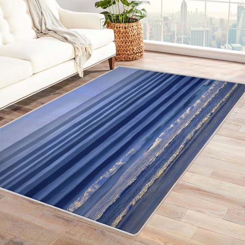 TZKRWRH Home Moderner Kuscheliger Wohnzimmer Muster der Meereswellen Anti Rutsch Unterseite Waschbar Soft für Schlafzimmer Küche Flur Esszimmer(blau 1)-60x90cm von TZKRWRH